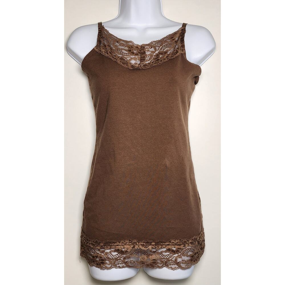 Romy Y2K Coquette Lace Trim Cami Minimalist Fitted Tank M